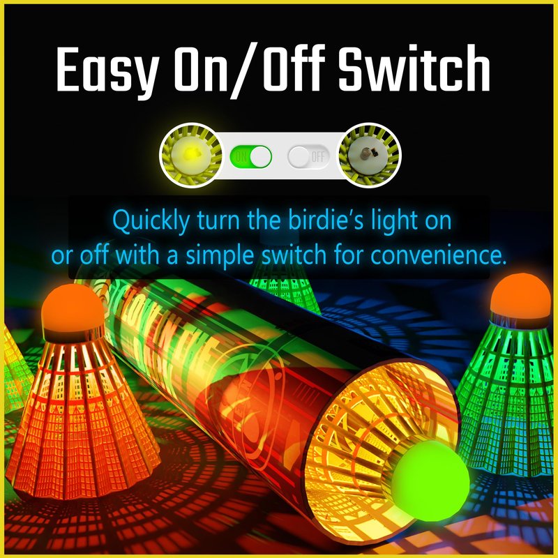 EAGLES Glow in The Dark Badminton Shuttlecocks - 5 or 10 Pack Lighting Birdies, LED or 360° Glow Birdie Balls for Badminton Set Light Up Birdies (10, 360° Glow)