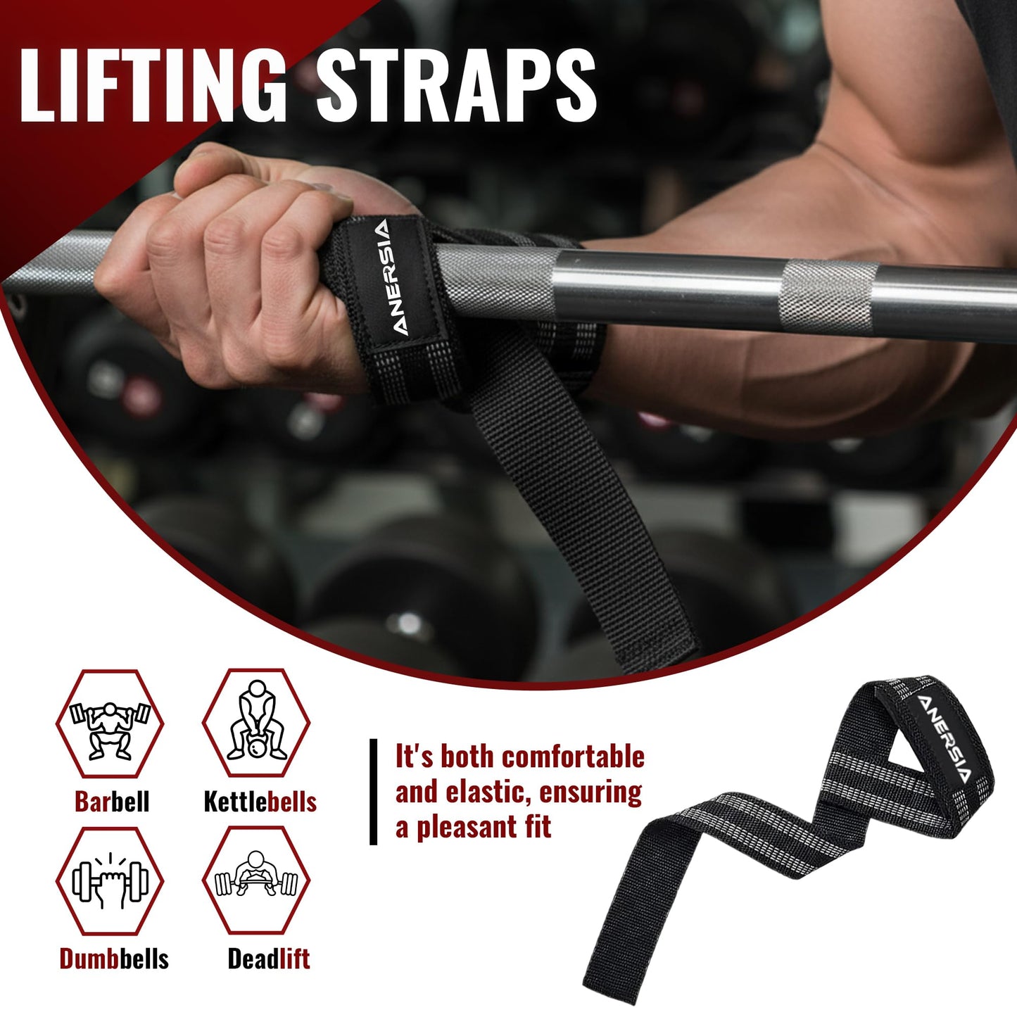 ANERSIA 10 in 1 Barbell Pad Set Black for Squats & Hip Thrust – Barbell Pad with Resistance Bands, Lifting Straps, Ankle Straps & Barbell Clamps – Weightlifting Accessories Kit for Home Gym