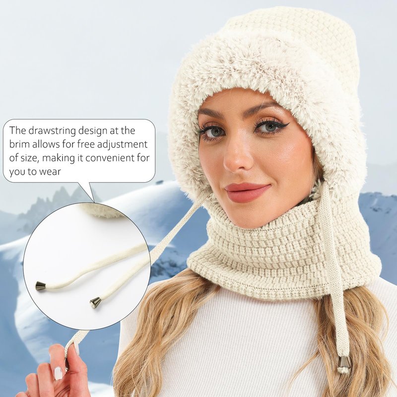 Sumolux 3 in 1 Beanie Hat for Women with Fleece Lined Scarf and Mask Outdoors Windproof Knitted Ski Mask Set