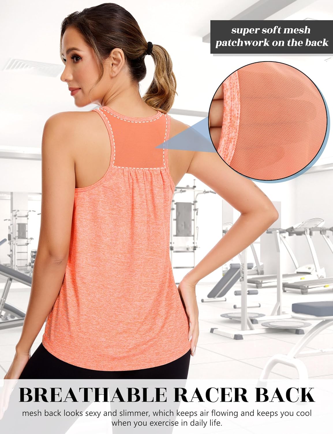 SLIMBELLE Women's Mesh Racerback Tank Top - Sleeveless Athletic Cami with Built-In Bra | Perfect for Gym & Yoga