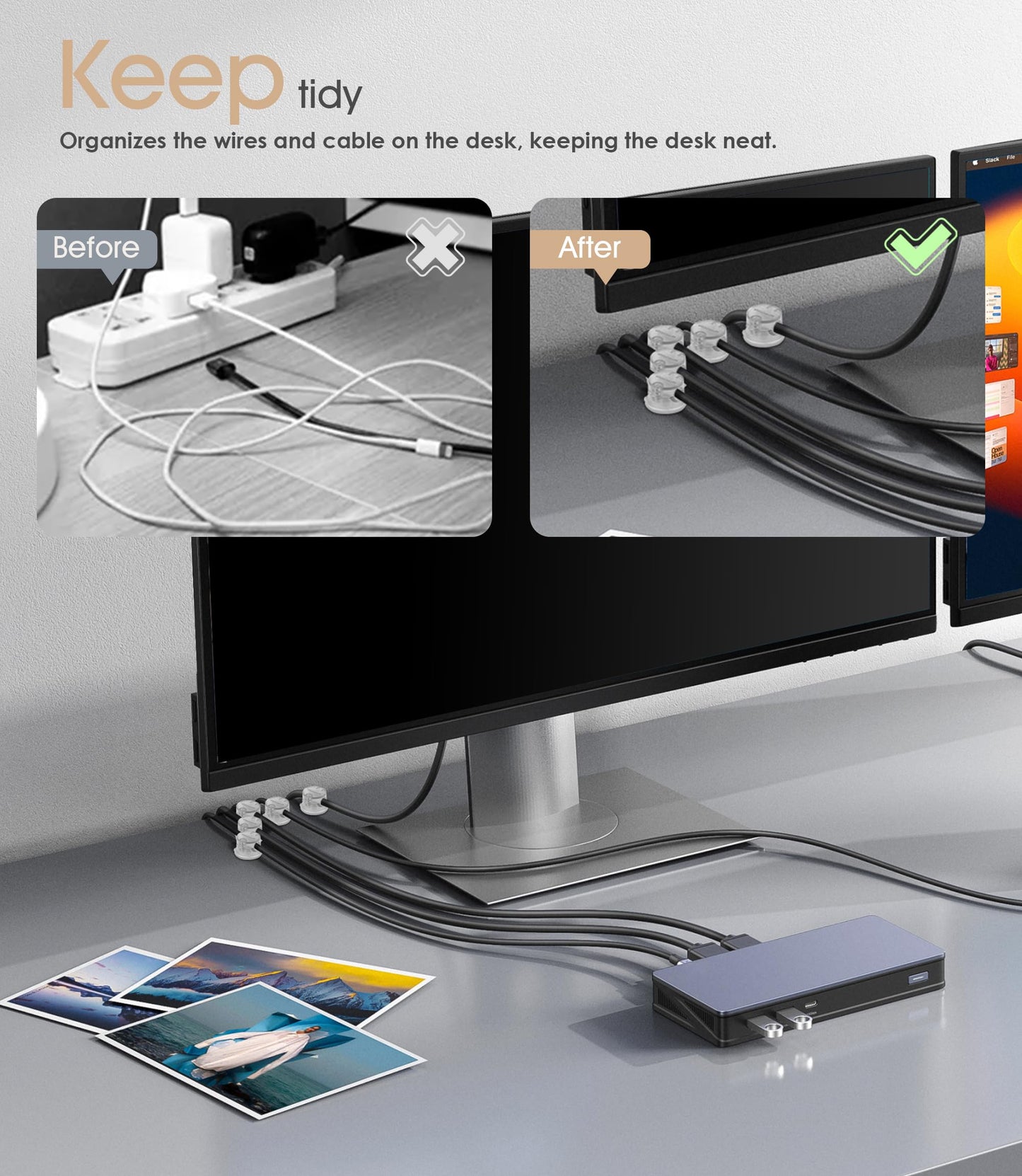 8 Pack Magnetic Cord Organizer [Locking Cable Rotatable] Cable Clips, Nearockle Upgraded Strong Magnetic Cord Holder, Adhesive Wire Keeper Cable Management for Desk,Car,Nightstand,Office,Home(Clear)