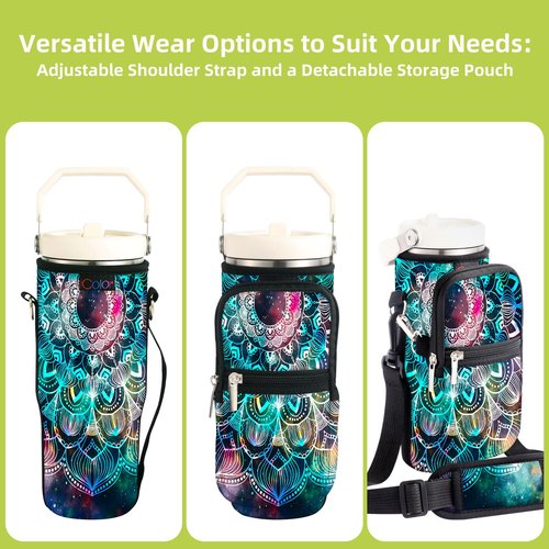 icolor Water Bottle Carrier Bag For Stanley IceFlow Flip Straw Tumbler 30oz YETI/Stanley IceFlow Mug Carrying Holder Neoprene Sleeve Stanley Cup Accessories Pouch Crossbody Sling for Travel Fitness