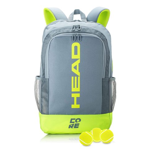HEAD Core Tennis Backpack, Holds 2 Racquets, Padded Straps, Grey/Yellow