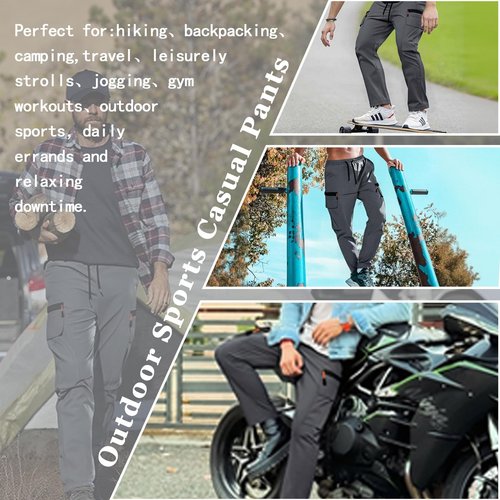 XYXYING Men's Lightweight Hiking Cargo Pants Outdoor Quick Dry Casual Travel Sweatpants Joggers Elastic Waist Multiple Pockets Black