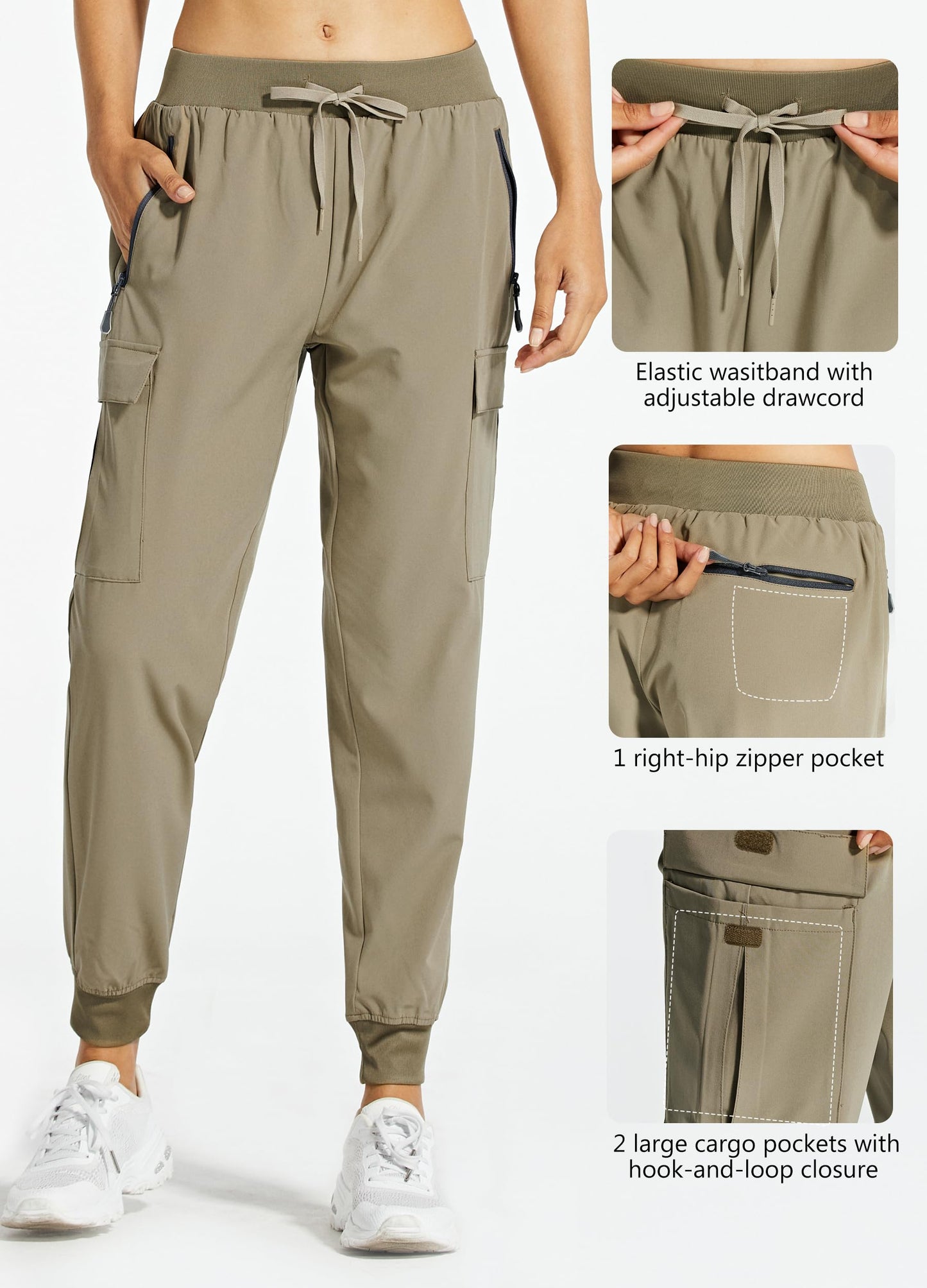 Libin Women's Cargo Joggers Lightweight Quick Dry Hiking Pants Athletic Lounge Casual Travel, Khaki XS