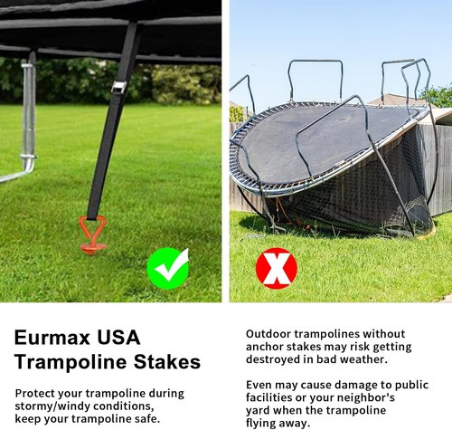 Eurmax USA Heavy-Duty Trampoline Stakes | Steel Anchor Kit for Canopies & Dog Tie-Outs - Set of 4 (Orange)