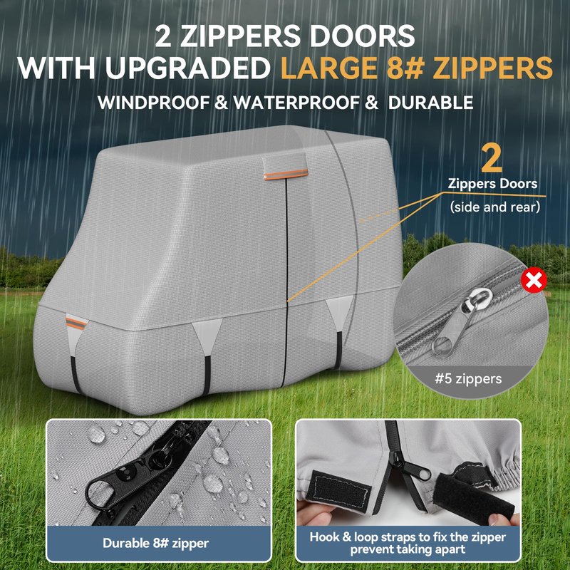 100% Waterproof 1200D Solution-Dyed Golf Cart Cover Universal Fit Yamaha,Honda,Club Car,EZGO and Most Brand Golf Cart for 2/2+2/4/4+2/6 Seats with Zipper Door,Storage Bag,Fit for 2+2/4 Passenger Cart