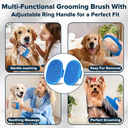 Augwind 6PCS Pet Grooming Kit - Dog Washing Gloves, Bath Brush & Supplies | Navy Blue