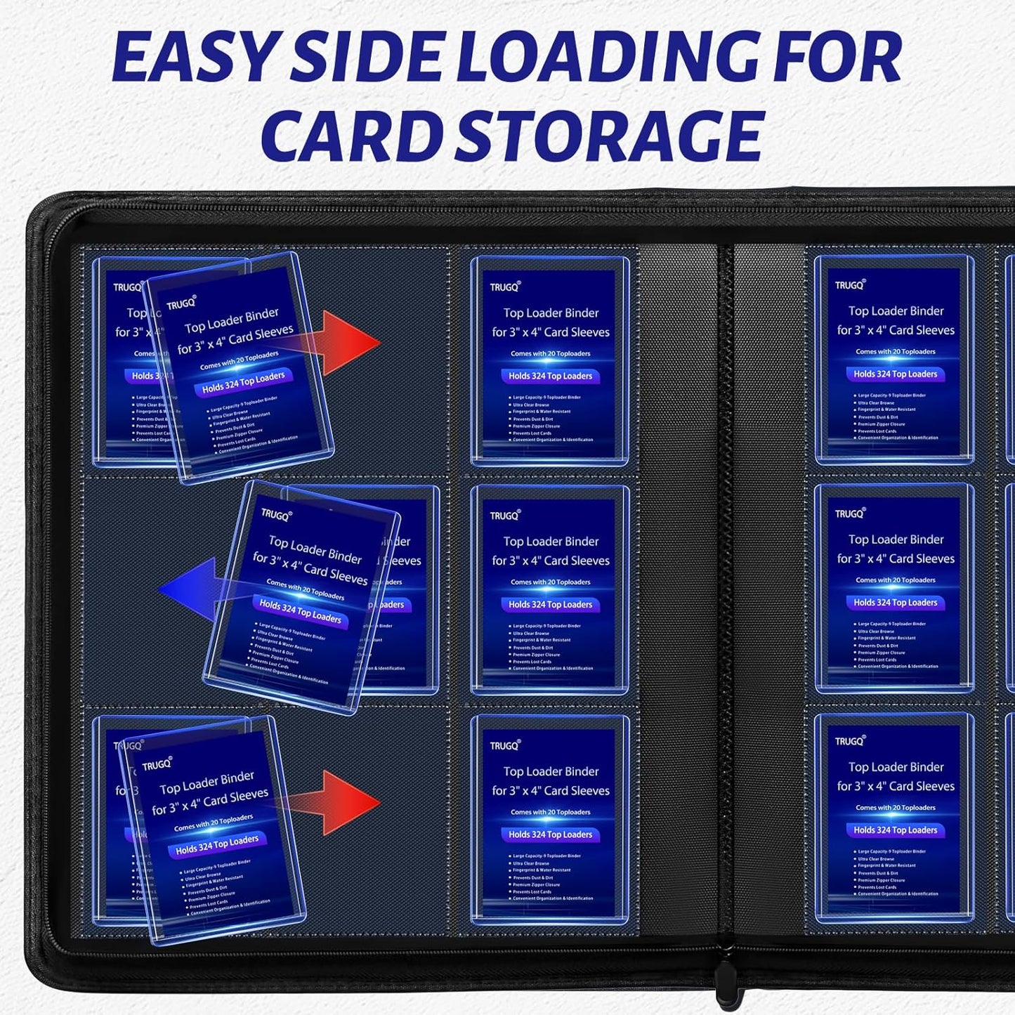 Skiennix Toploader Binder 2-Pack - Waterproof PU Leather, Anti-Yellowing Inserts | Black & Blue, Holds 648 Cards