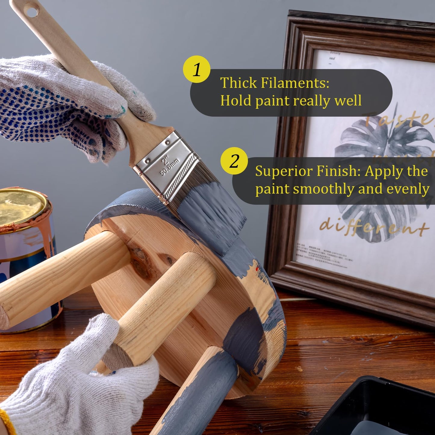 Mister Rui Paint Brush Set with Comb, 2" & 2.5" Angled Sash Brushes, Paint Brush Cleaner Tool, Commercial Grade for Trim, Cabinets & Rollers