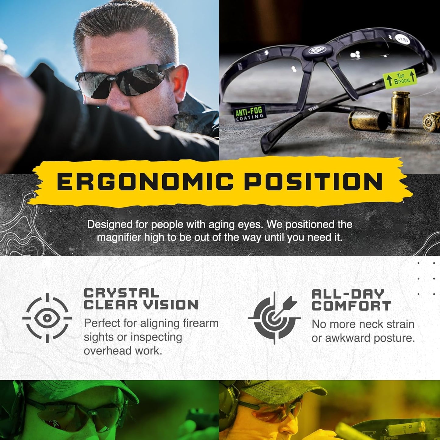 SSP Eyewear Tactical Safety Shooting Glasses - HD A-Eye NVR/Fog Lenses for Ultimate Clarity
