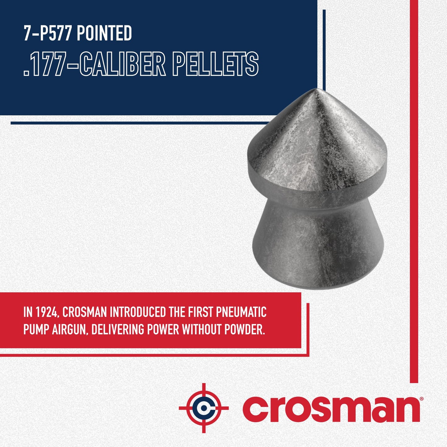 Crosman .177-Caliber Pointed Lead Pellets for Air Rifles and Air Pistols - 500 Count Tin - Lead
