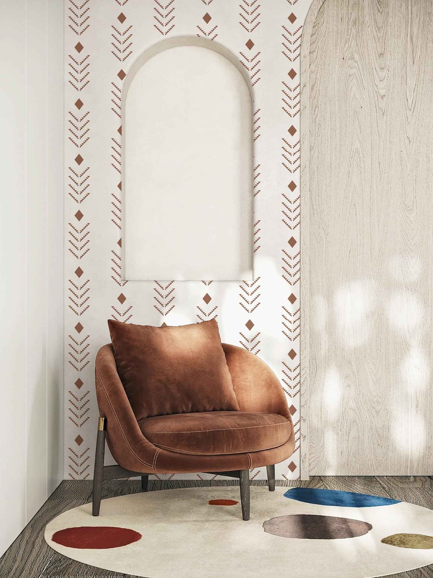 Ismoon Geometric Peel and Stick Wallpaper, Beige Geometric Contact Paper Modern Red Arrowhead Wall Paper Removable Self Adhesive for Shelves Pre-Pasted Roll 16.1x196in