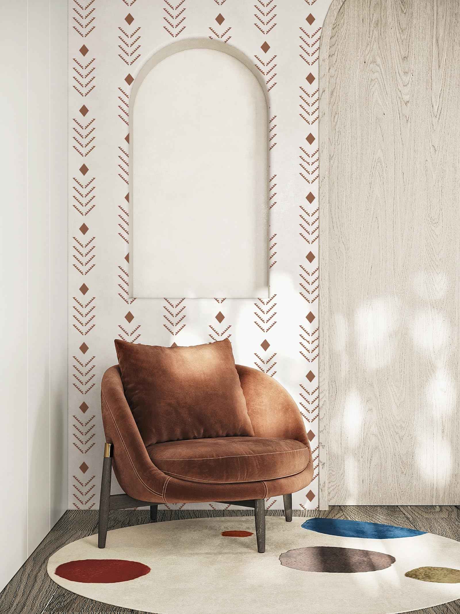 Ismoon Geometric Peel and Stick Wallpaper, Beige Geometric Contact Paper Modern Red Arrowhead Wall Paper Removable Self Adhesive for Shelves Pre-Pasted Roll 16.1x196in