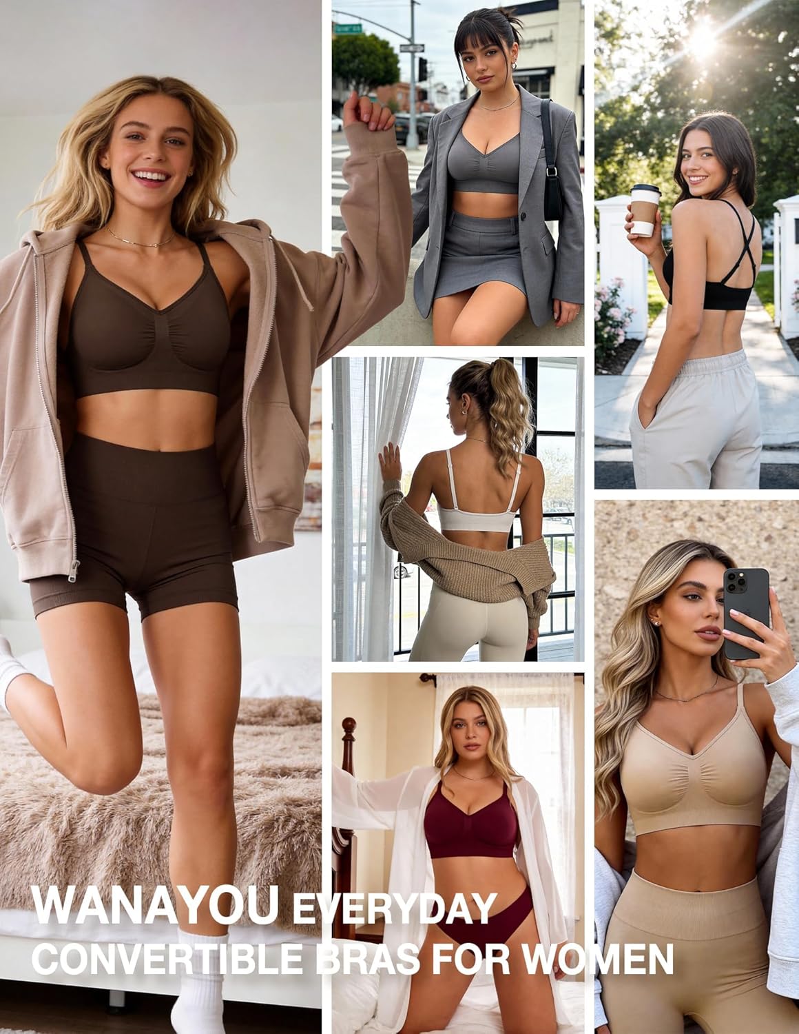 WANAYOU Wireless Bralettes for Women - Comfortable No Underwire Push-Up Everyday Bra