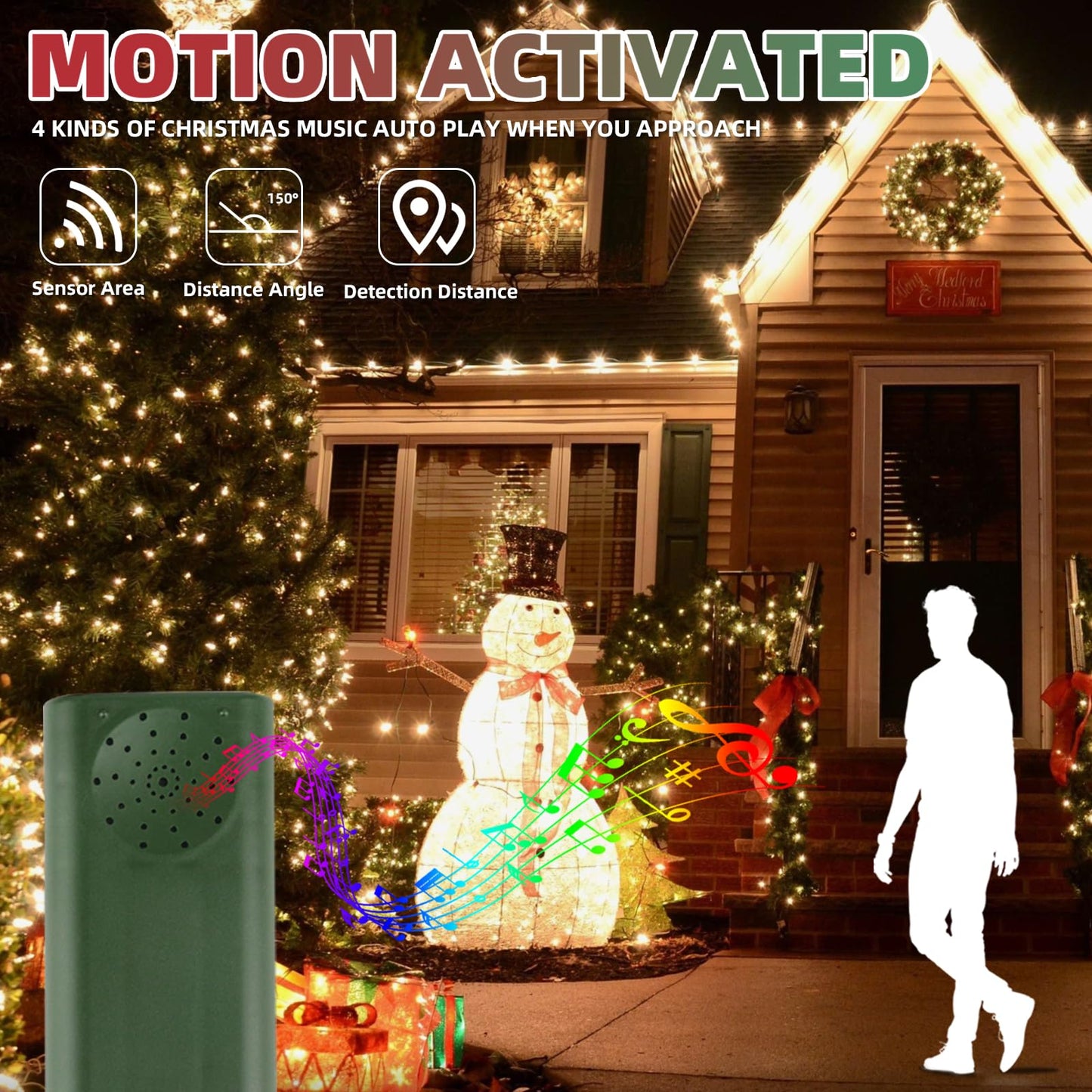Green Convenience 33FT 100LED String Lights,Battery Christmas Music Light Waterproof,Motion Sensor Christmas Lights with 6 Modes for Indoor Outdoor Yard Patio Garden Xmas Tree Decor