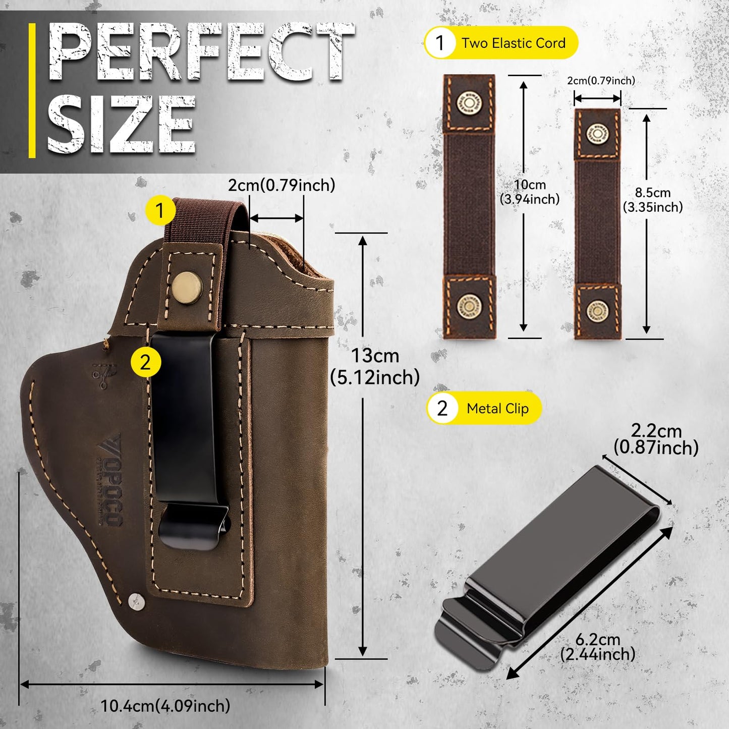 VOPOCO IWB/OWB Leather Holster, Genuine Leather Gun Holster for Glock 19/43/43X, Taurus G2/G2C/G3C, Sig P365 P320 Springfield M&P 9mm Shield, Ambidextrous Concealed Carry