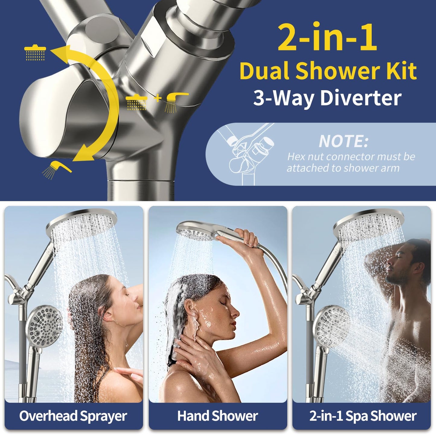 HANLIAN Filtration Shower Heads with Handheld Spray Combo, High Pressure Rainfall Shower Head with Handheld Combo, Filtered Dual Shower Head with Hand Held, Double Shower Heads (Brushed Nickel)