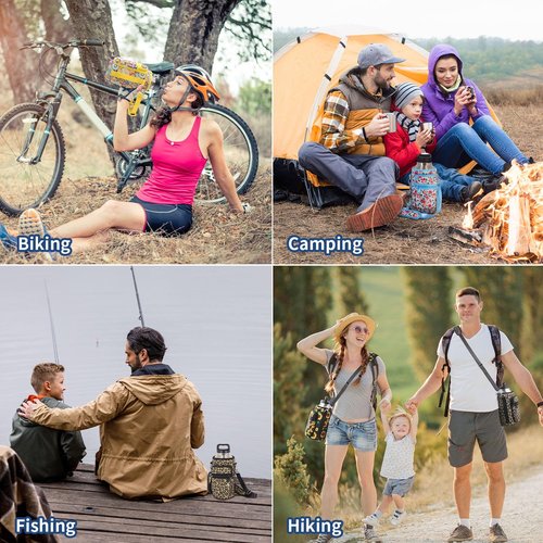 AJLTPA Half Gallon Jugs Water Bottle Holder with Strap and 2 Pockets, Water Bottle Sleeve Carrier For Half Gallon Jugs 64oz Flask (Blue Cheetah)