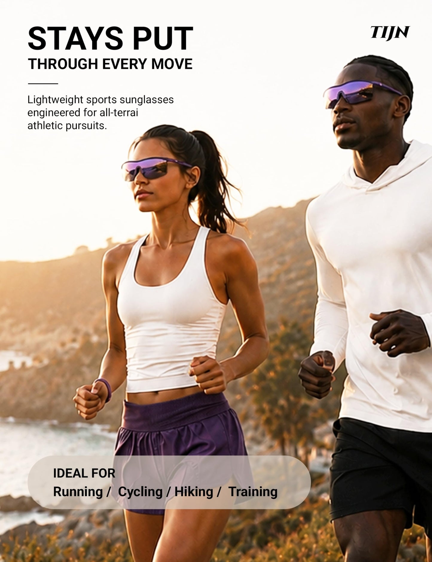 TIJN Anti-Slip Sports Sunglasses for Men Women, UV400 Running Baseball Cycling Golf Hiking Fishing Wrap Around Outdoor Glasses, Mechapulse