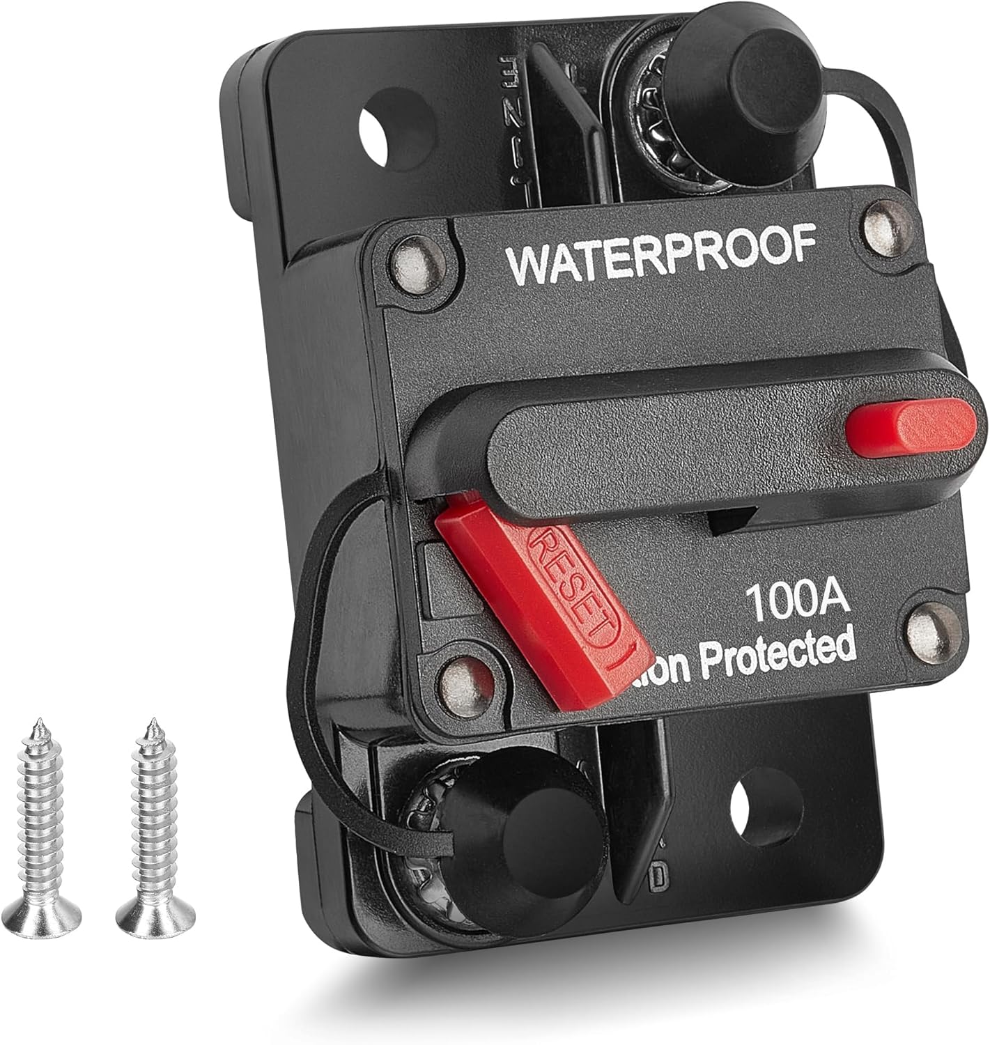 RED WOLF Waterproof 100Amp Circuit Breaker - Manual Reset Switch for Marine & ATV Battery Systems 12V-48V DC