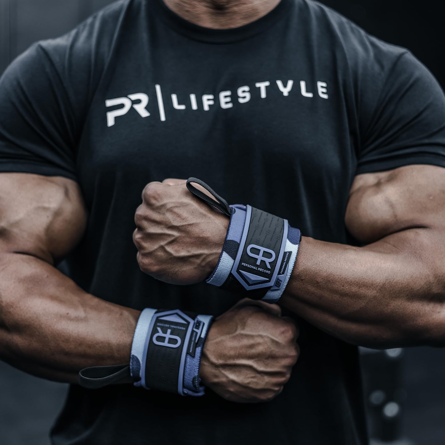 PR Personal Record Heavy Duty Premium Wrist Wraps, More Elasticity, Reinforced Stitching, Extra Wide Strap, Strong Thumb Loop, Larry Wheels Weightlifting Wraps, Lifting Wrist Wraps (Blue Camo)