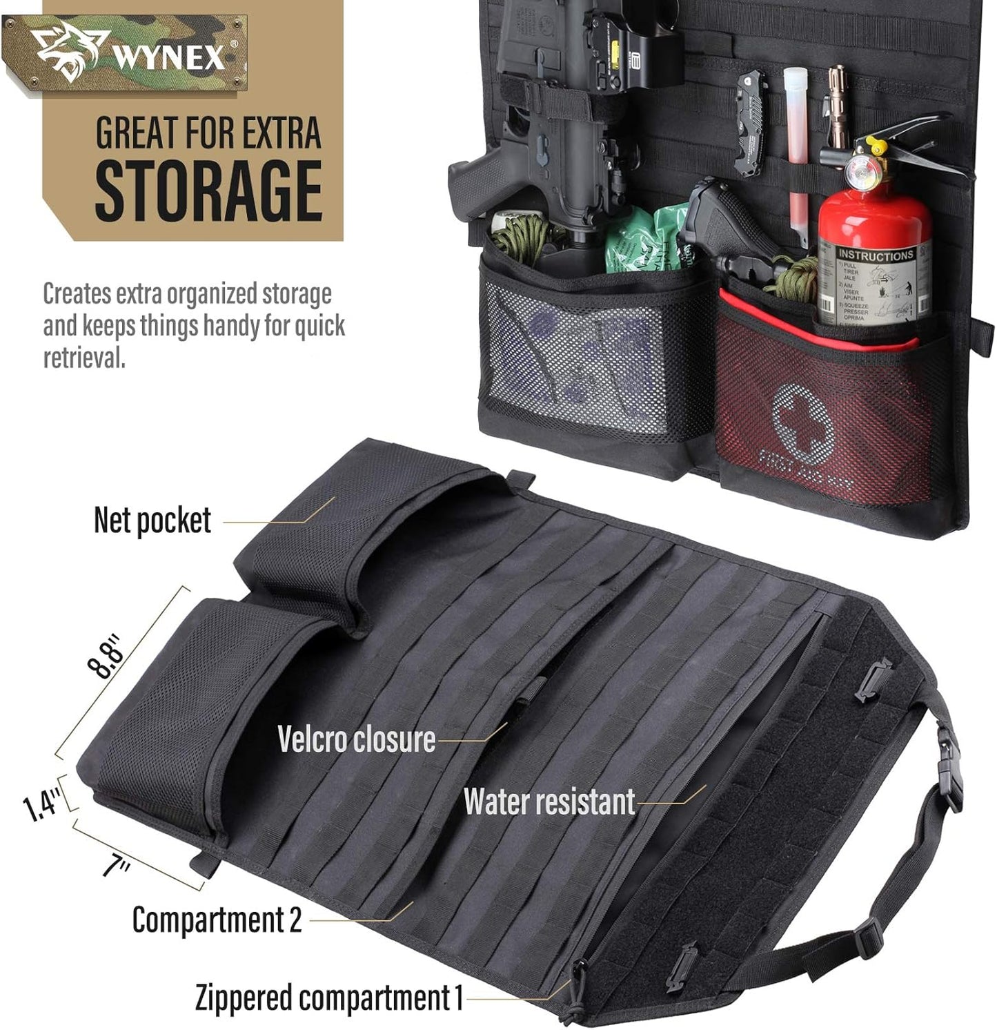 WYNEX Car Seat Organizer - Molle Backseat Cover with Visual Pocket & Sling Rack | Fits F150, Jeeps, Trucks