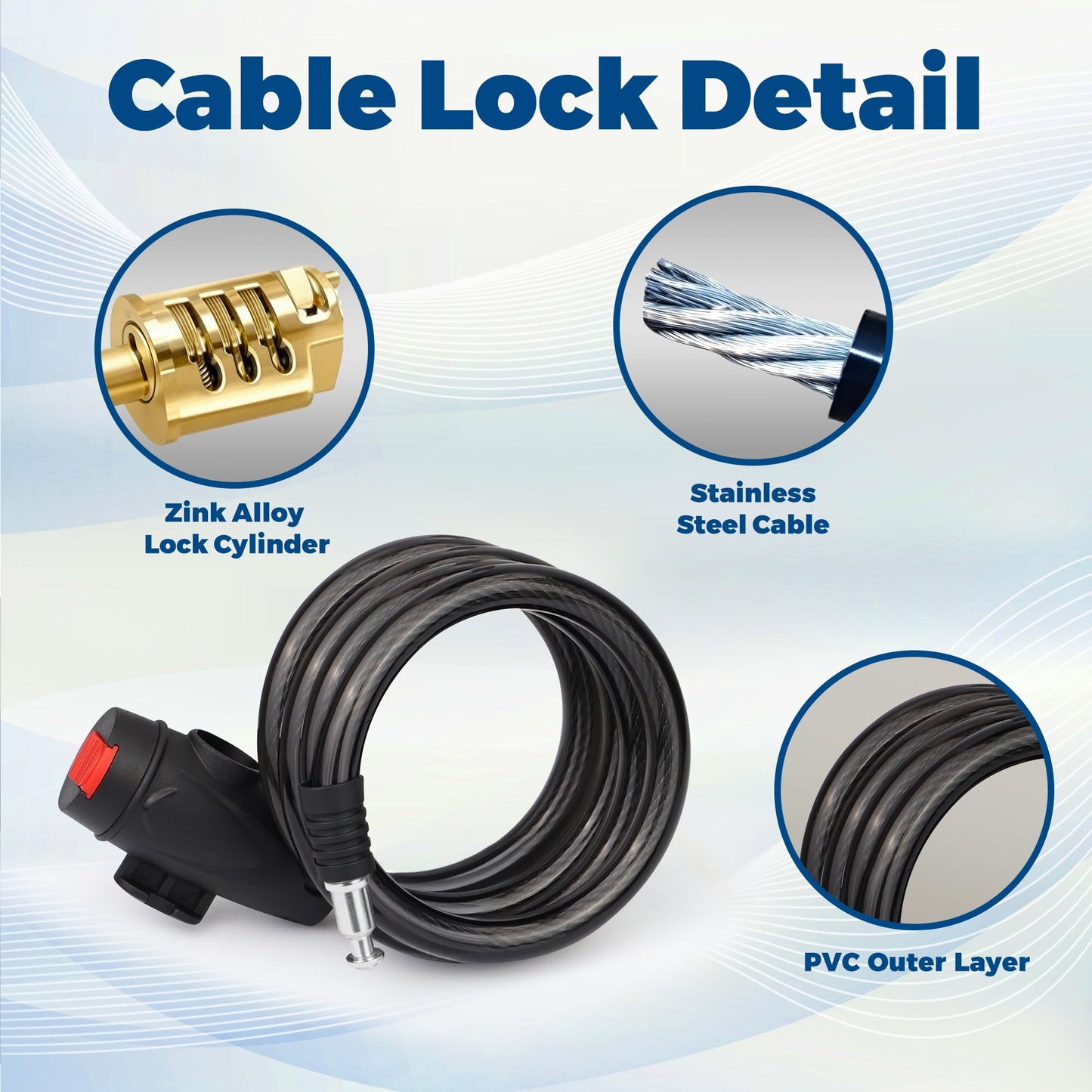 MEGHNA Bike Cable Lock with Keys Heavy Duty Bicycle Lock Anti Theft Lock with Bracket for Mountain Bike Road Bike E-Bike Scooter
