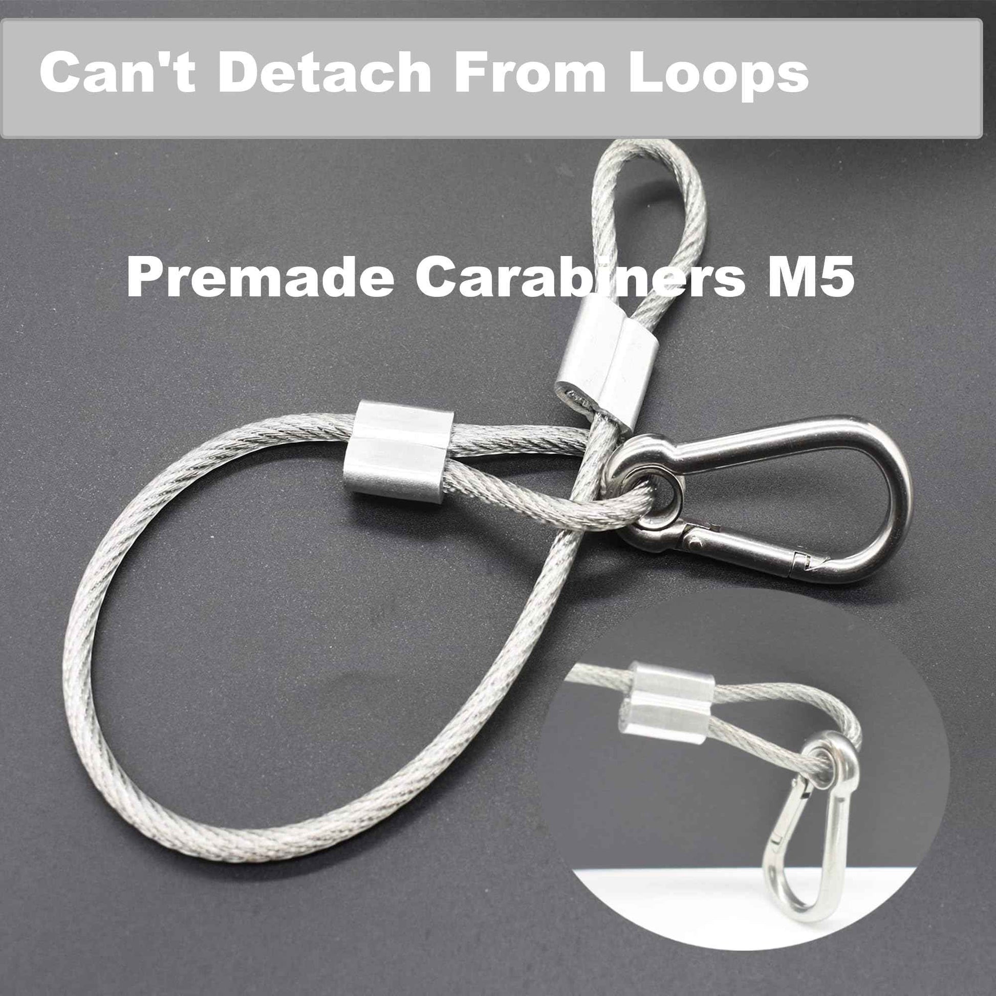 Bytiyar 10 pcs 12 inch Vinyl Cover Coated Stainless Steel Wire Rope Lanyard Cable Tether Safety Strap with Hooks and 2 Loops (4mm Thickness), Clear