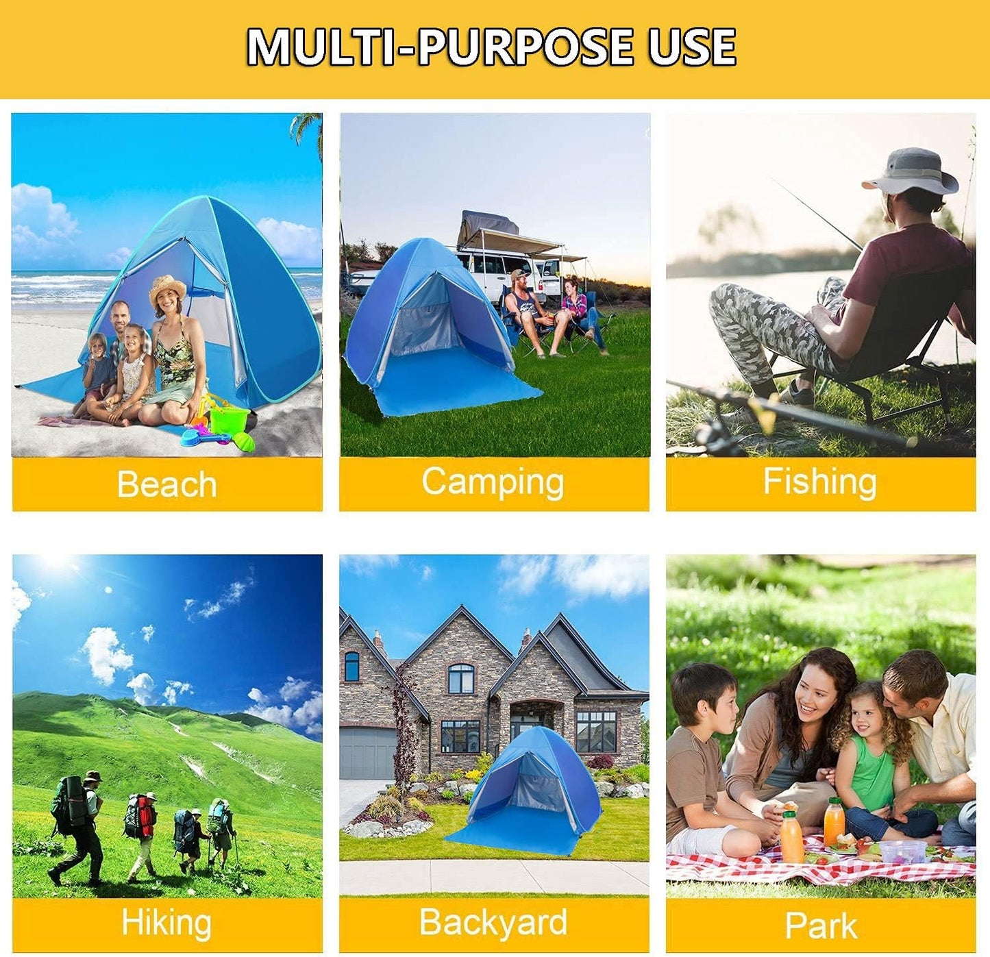 Skiennix Pop Up Beach Tent - UPF 50+ Sun Shelter for 2-3 People | Ideal for Camping, Fishing, and Picnics (Blue)