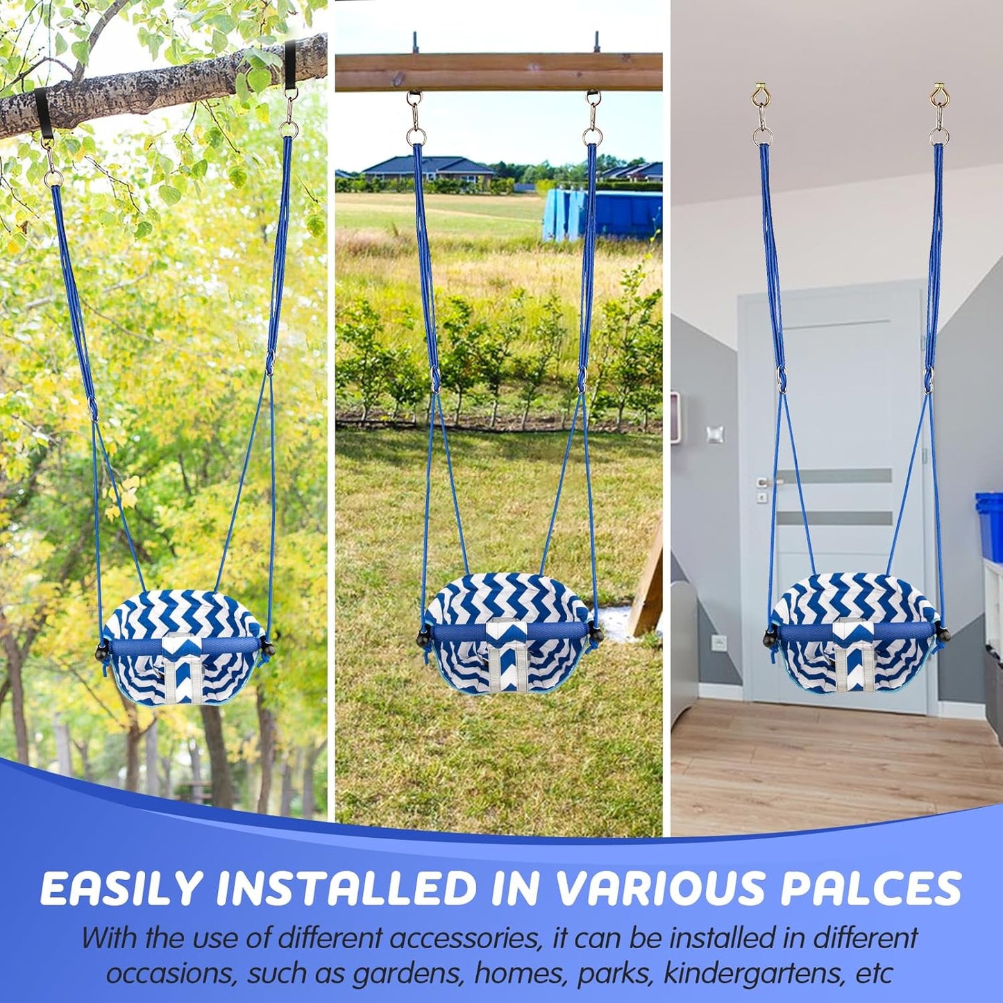 Skiennix Toddler Swing - Comfy Indoor/Outdoor Baby Swing Seat with Safety Harness | Easy Installation (Blue)