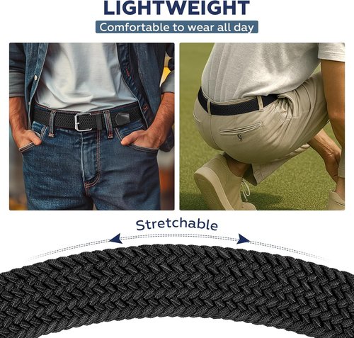 JASGOOD Braided Stretch Belt for Men Golf Casual Fabric Elastic Woven Belt 1 3/8" Adjustable Work