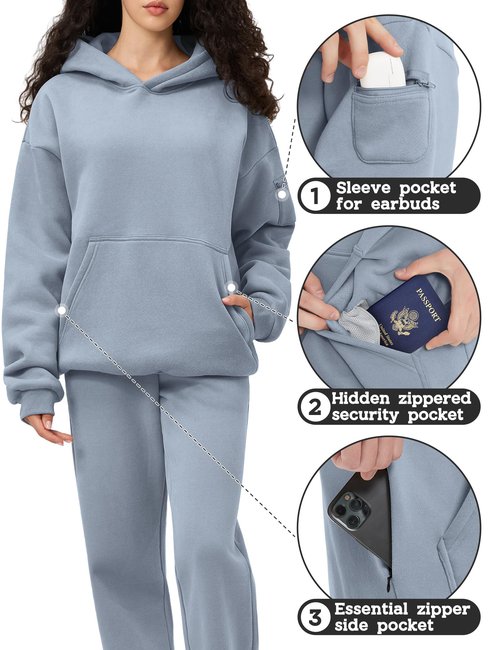 FAIABLE Oversized Hoodie Sweatshirts for Women Blue Fleece Pullover Hidden Pockets Gym Athletic Hoodies Sweatshirts Sweaters Pullover,Ultra Soft Hooded Sweat Shirts for 2026 Fall Winter,Blue,X-Large