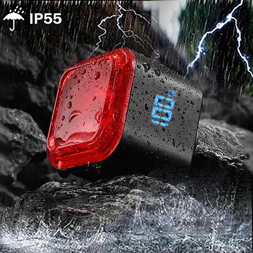【2025 Upgraded Version】 Smart Bike Tail Light with Digital Battery Display, 6 Modes Auto Bike Brake Rear Light, Auto Sleep & Motion Activation, IPX6 Waterproof,USB-C Rechargeable LED Warning Light
