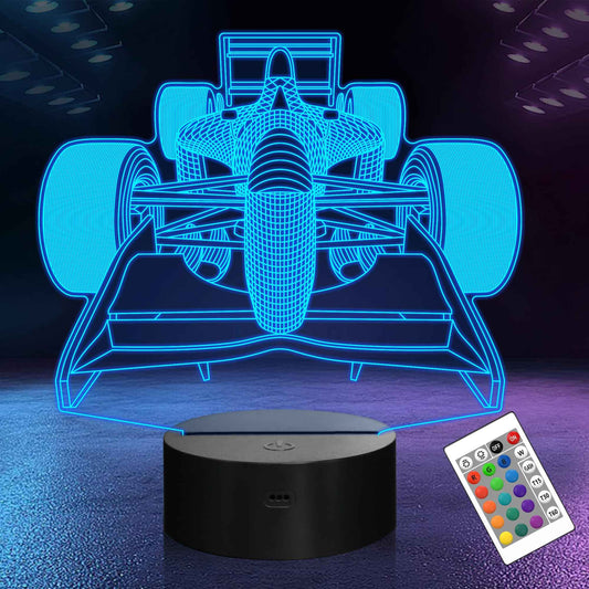 OkiyiD F1 Gifts for Boys Men, Formula 1 Racing Car 3D Illusion lamp Roadster Night Light for Kids Boys Bedroom Decor,16 Colors Changing Lighting Lamp with Remote Control