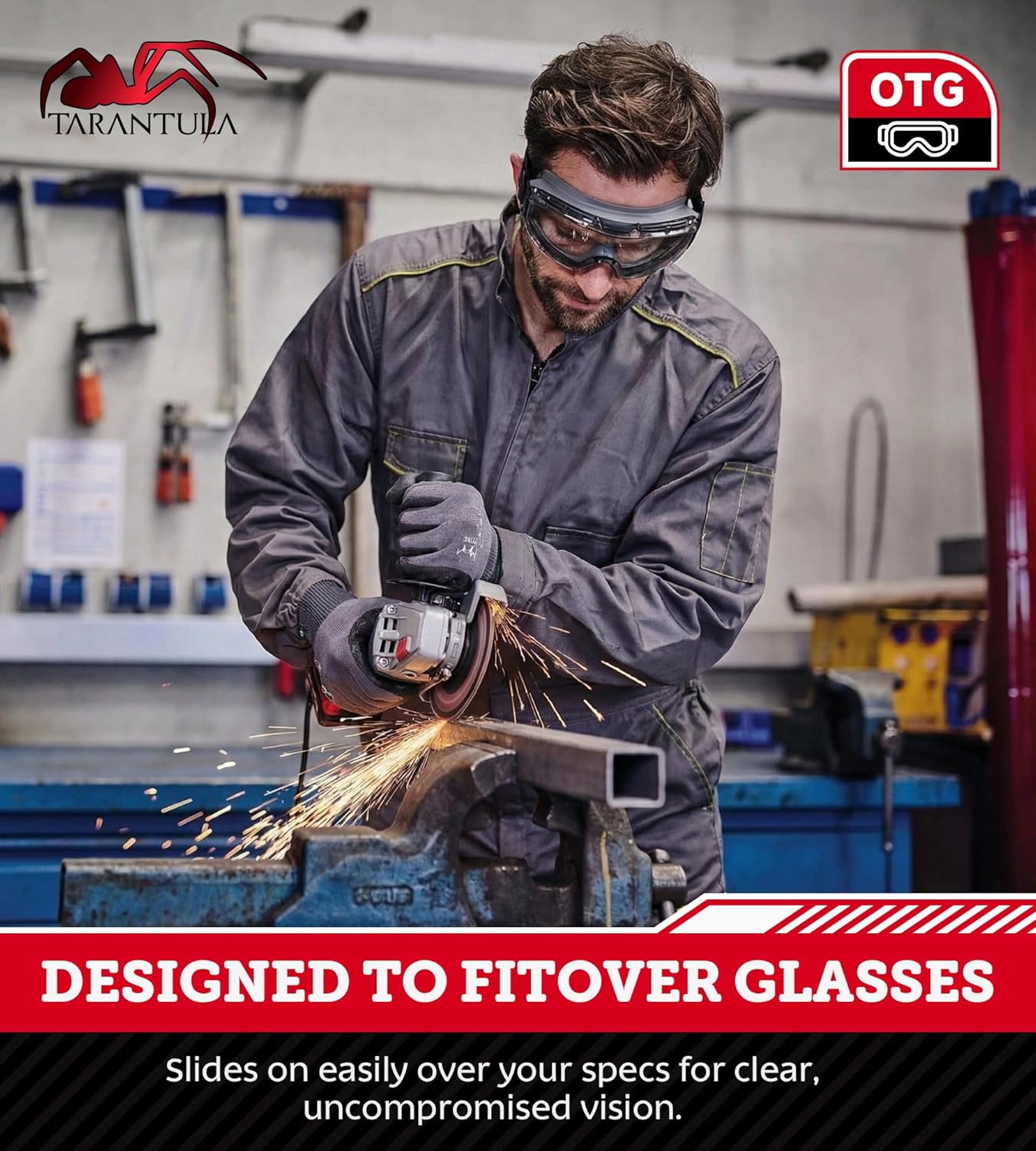 Tarantula Safety Goggles - ANSI Z87.1+ Over Glasses, Anti-Fog & Anti-Scratch, Adjustable Strap | Lab Eye Protection