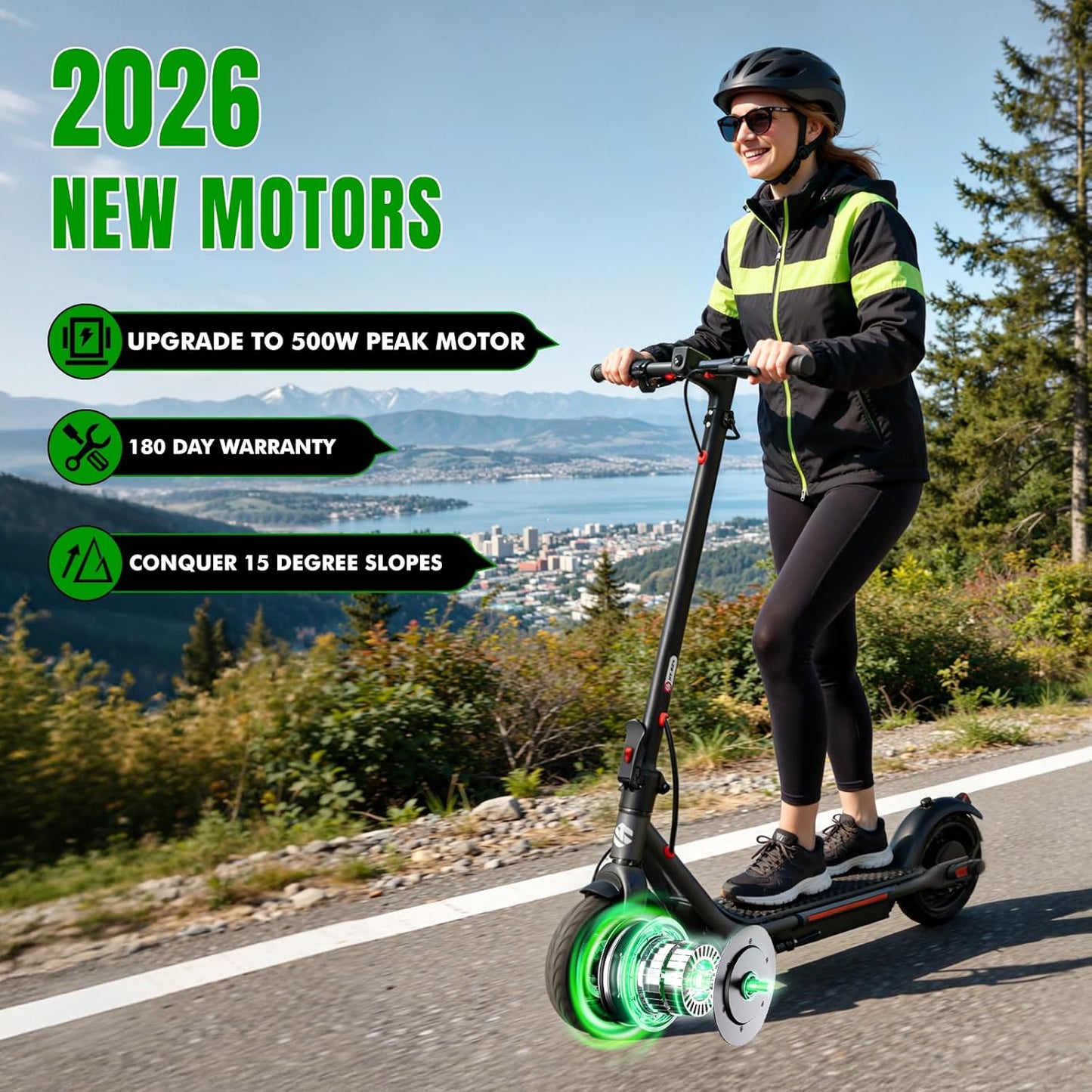 YHR Electric Scooter - Powerful 350W/500W Motor, 20 Miles Range, 8.5"/10" Solid Tires | Dual Braking System