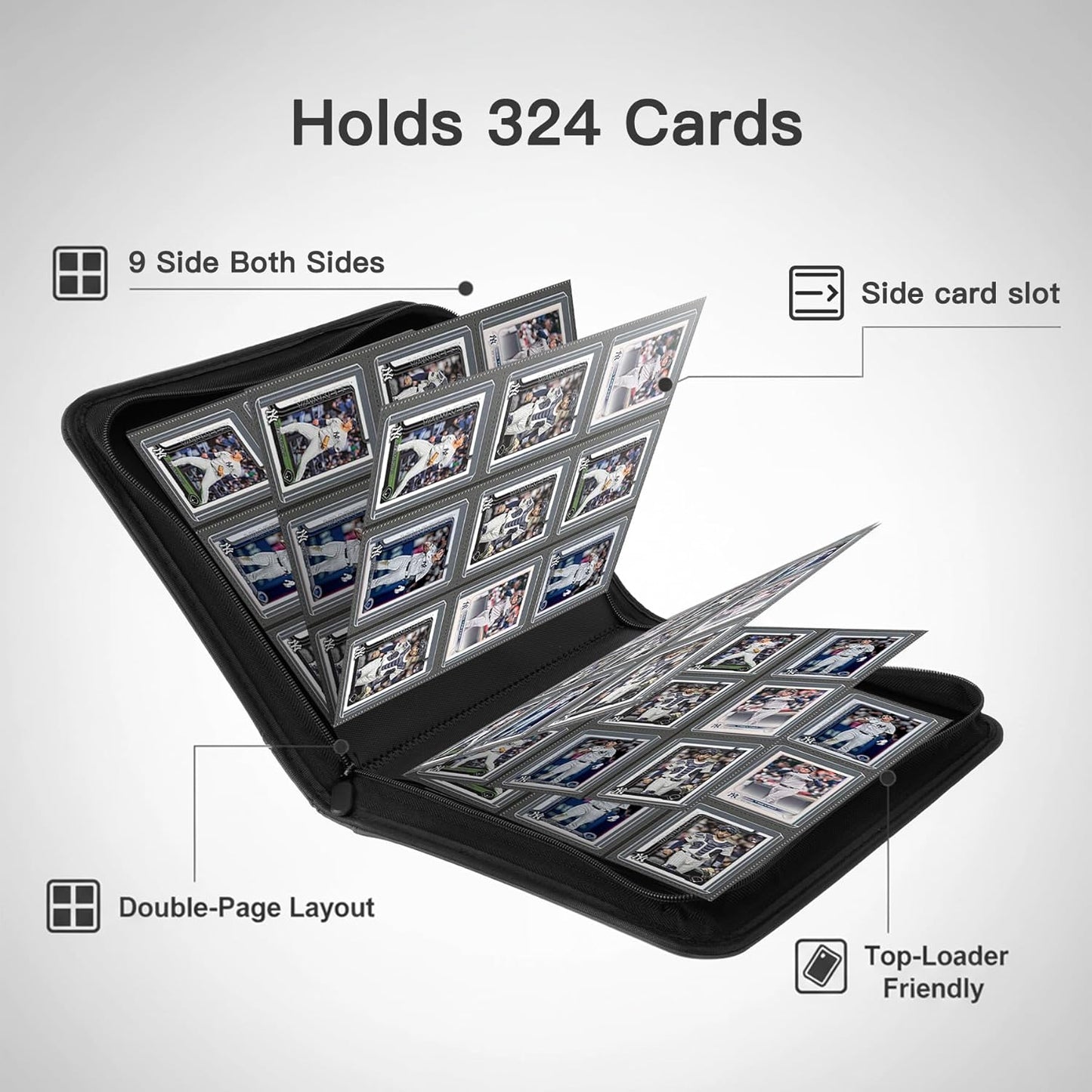 Toploader Binder - 9 Pocket Card Album with 324 Slots for 3" x 4" Trading & Sports Cards | Black