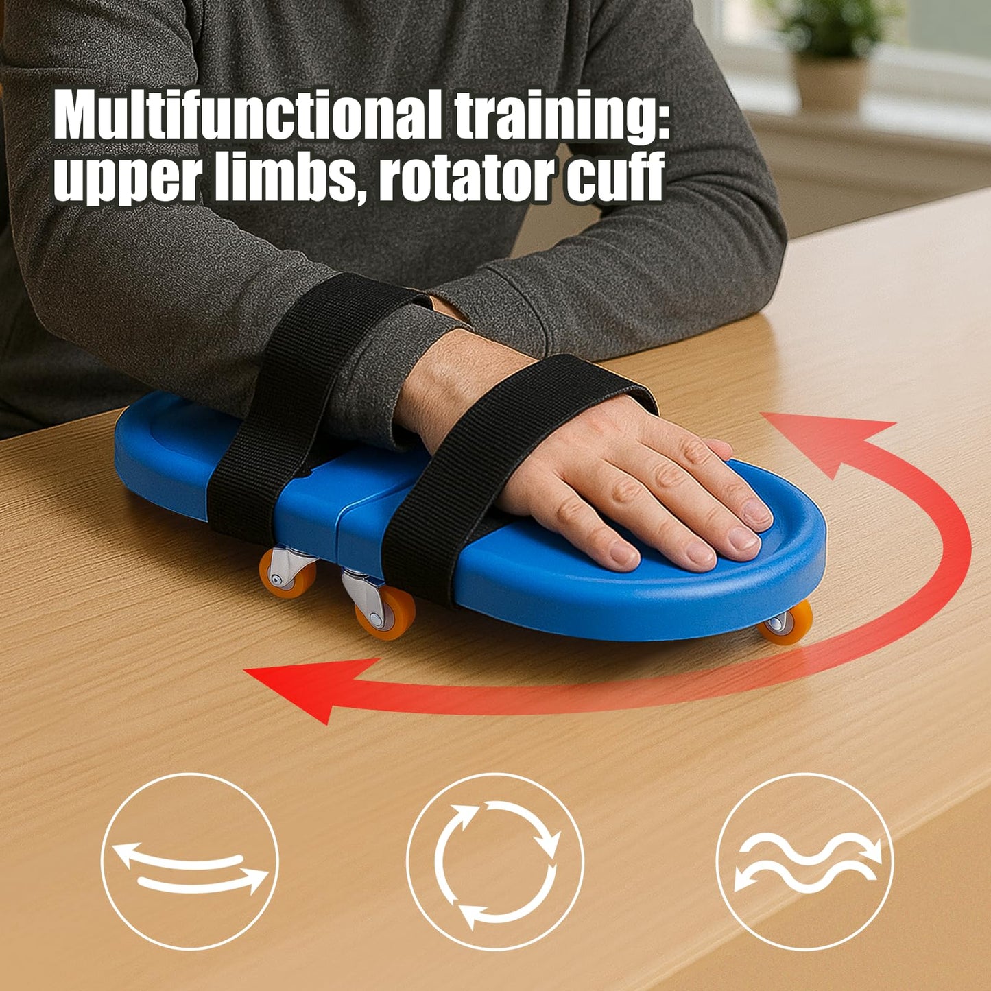 Arm Exercise Skateboard Detachable Rehab Skateboard, 360° Rotating Ab & Shoulder Wheel Detachable Design for Home Hand, Elbow, Rotator Cuff and Core Strength Training,Improve Flexibility Stretching