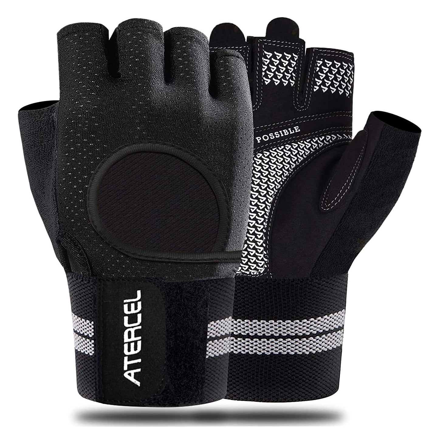 ATERCEL Weight Lifting Gloves Breathable Workout Gloves with Wrist Support for Gym, Exercise, Pull ups, Super Lightweight for Mens and Women, Full Palm Protection (Black, S)