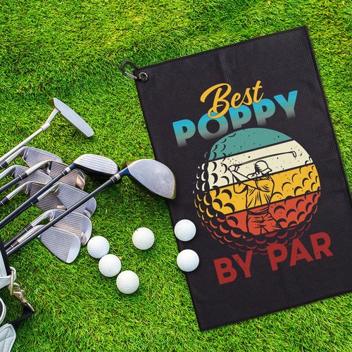 GEYGIE Best Poppy by Par Polyester and Cotton Blend Golf Towel, Funny Golf Towel Gifts and Golf Accessories for Men Dad Grandpa Father, Fathers Day Birthday Gift for Golf Lover Golfer Golf Fan, Black