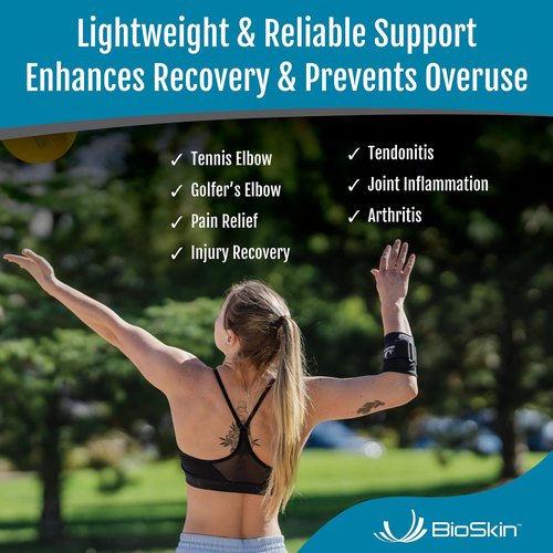 BioSkin Hypoallergenic Elbow Band with Compression Pad and Supportive Strap for Pain Relief from Tennis Elbow and Golfer's Elbow (XS - Small)