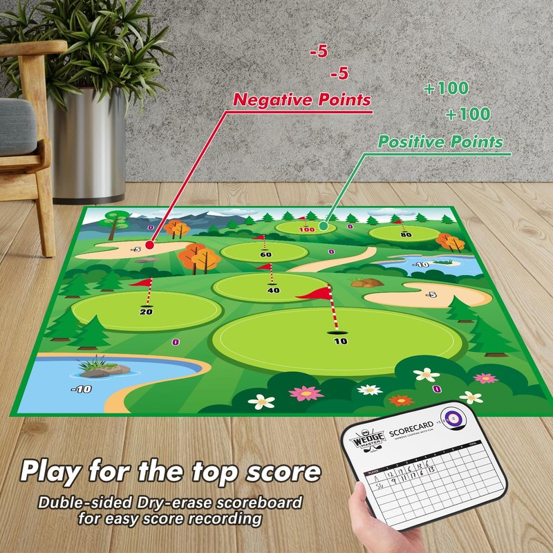 VATOS Golf Chipping Game Mat with Club, Golf Practice Mats Golf Training Mat Indoor Outdoor for Kids Adults Family, Golf Hitting Mat with 20 Balls, Play Equipment Stick Chip Golf Set Backyard Game