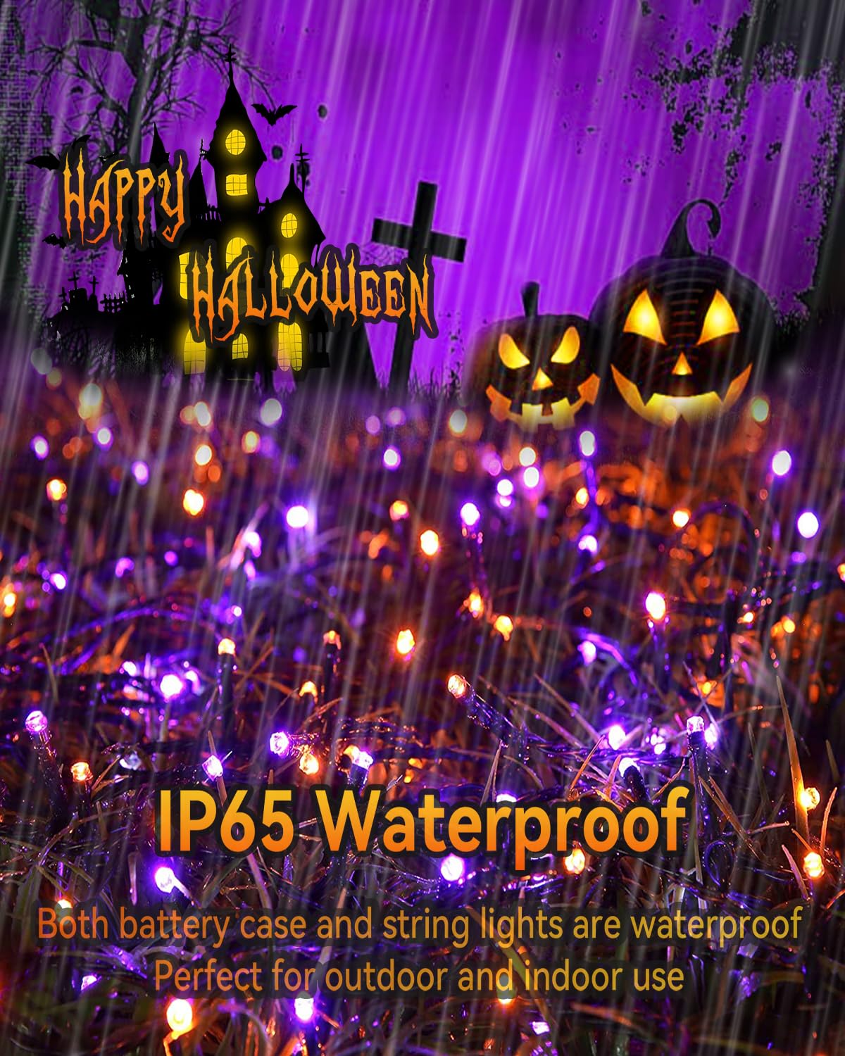L LAMPOP Orange Purple Solar Halloween Lights Outdoor Waterproof Halloween Decorations Outdoor Lights with 8 Modes for Party Patio Garden Tree Yard