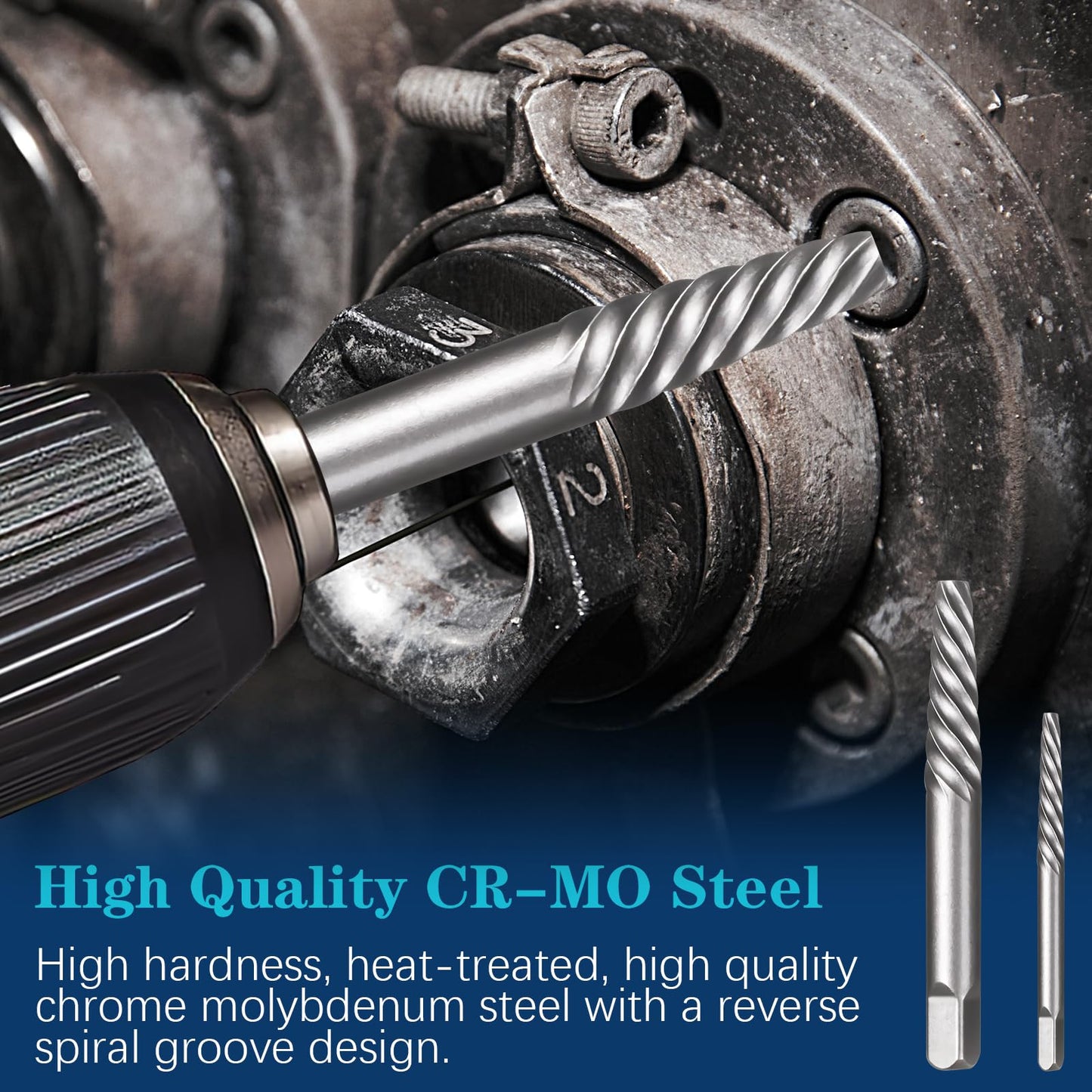 DOAHO 6 Pcs Spiral Screw Extractor Set, Cr-Mo Bolt Extractor Kit, Easy Out Broken Bolt Extractor Kit, Spiral Flute Bolt Remover Set for Remove Broken Bolts, Damaged Screws