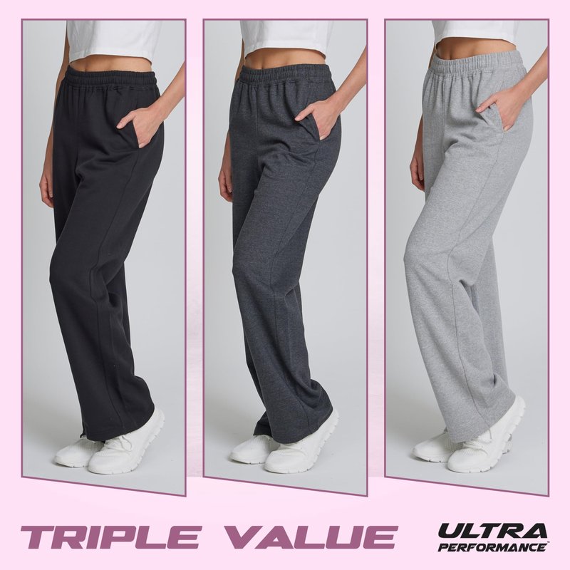 Ultra Performance Womens Sweatpants 3 Pack Open Bottom Wide Leg Lounge Sweatpant’s Pant Baggy Long Sweat Pants for Women