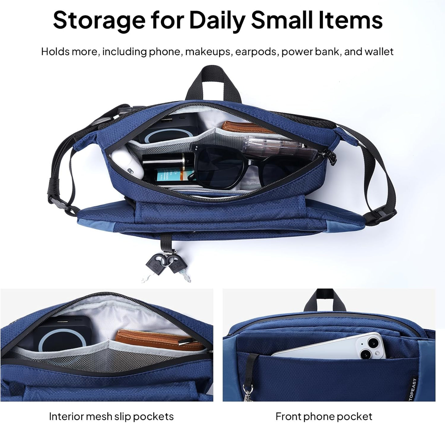 TOPEAST Fanny Pack - 4L Large Capacity Water-Resistant Sling Bag with Hidden Bottle Pocket | Adjustable for Hiking, Running, Travel