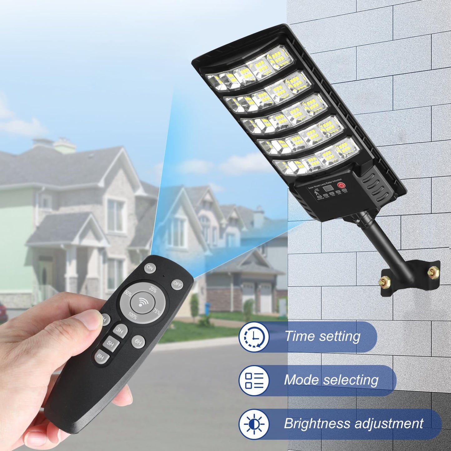 4-Pack Solar Street Lights, 30000lm Outdoor Flood Light, 2 Motion Sensor Modes, Dusk to Dawn, IP66 Waterproof Solar Powered Parking Lot Light with Remote Control, 6500k Dimmable Security Lamp