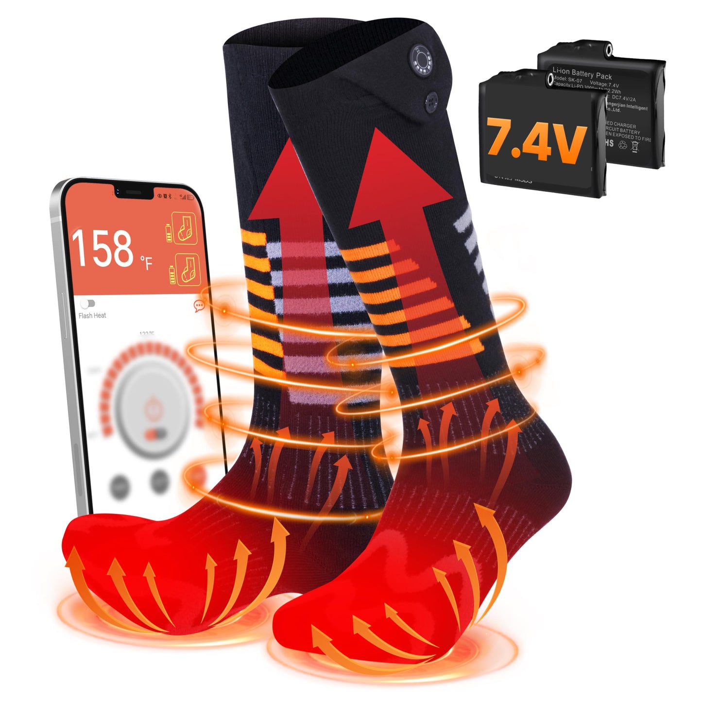 Heated Socks for Men Women, 7.4V Fast Heating Electric Socks with APP & Timer, Up to 12 Hours, Rechargeable Battery, Smart Foot Warmers Washable for Winter Skiing Camping Hiking Fishing Hunting