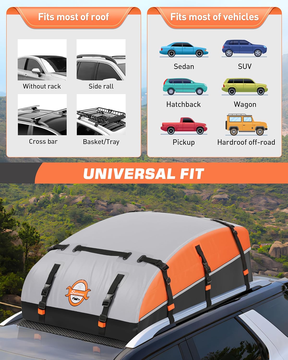 Sailnovo Rooftop Cargo Carrier Bag - 21 Cubic Feet, Waterproof Soft-Shell Design | Includes Anti-Slip Mat & 10 Straps